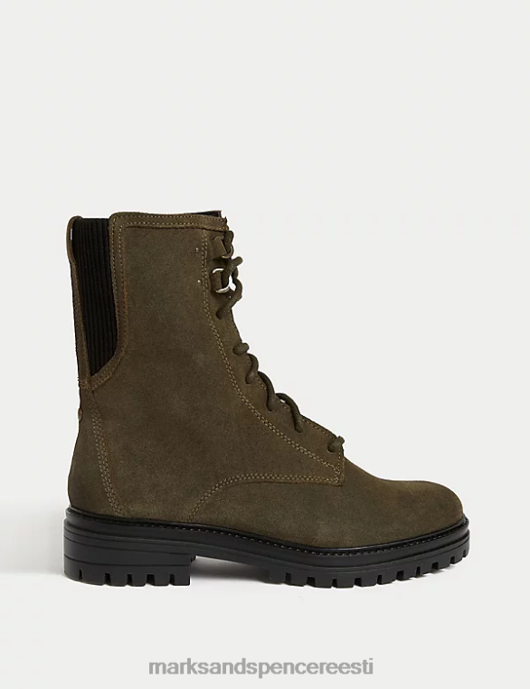 jalatsid ee Marks & Spencer naised laia istuvusega seemisnahast pitsist lamedad poolsaapad khaki NZTRN1438