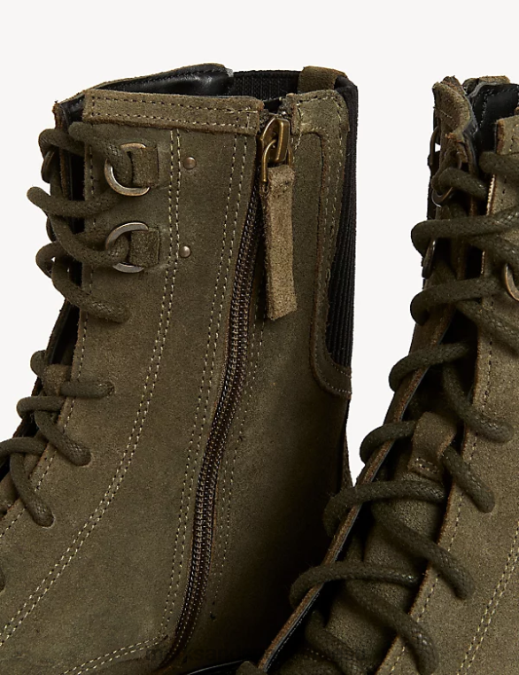 jalatsid ee Marks & Spencer naised laia istuvusega seemisnahast pitsist lamedad poolsaapad khaki NZTRN1438