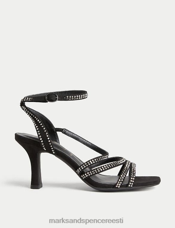 jalatsid ee Marks & Spencer naised laia sobivusega sädelevad kitten kontsaga sandaalid must segu NZTRN2871