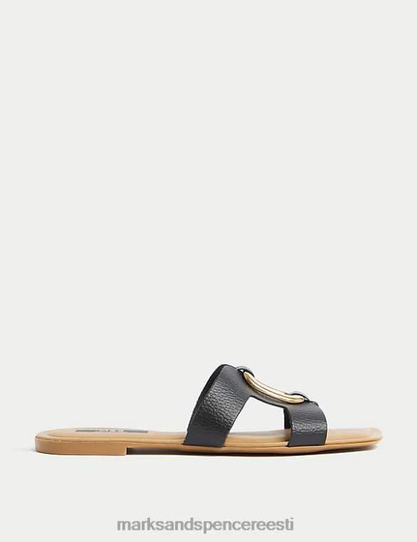 jalatsid ee Marks & Spencer naised nahast sõrmuse detaili lamedad liugurid must NZTRN3033