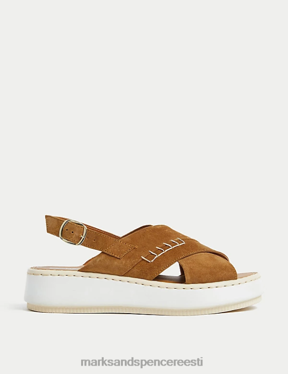 jalatsid ee Marks & Spencer naised seemisnahast crossover flatform sandaalid tan NZTRN2027