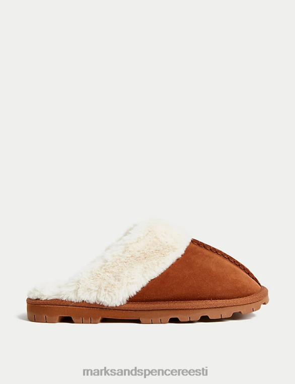 jalatsid ee Marks & Spencer naised seemisnahast kunstkarusnahast voodriga mule sussid tume tan NZTRN3375