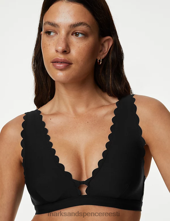 Riietus ee Marks & Spencer naised neopreenist polsterdatud kammkarpide sukeldusbikiinitops must NZTRN2779
