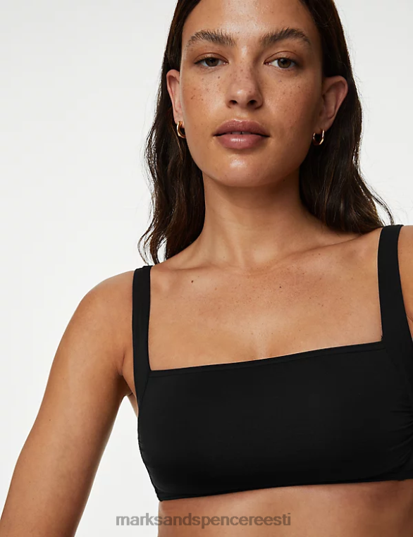 Riietus ee Marks & Spencer naised polsterdatud kandilise kaelusega bikiinitops must NZTRN3077