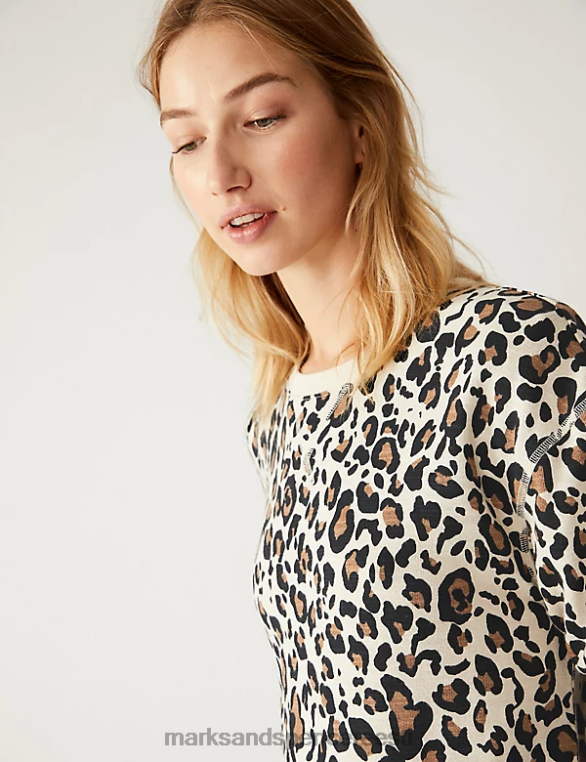 Riietus ee Marks & Spencer naised puhtast puuvillast loomamustriga dressipluus pruun segu NZTRN2548
