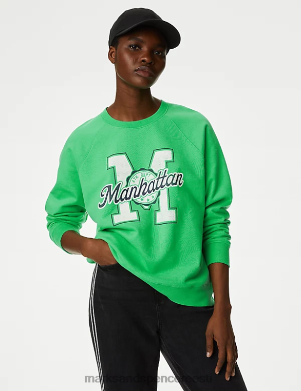 Riietus ee Marks & Spencer naised puhtast puuvillast sloganiga dressipluus roheline segu NZTRN1166