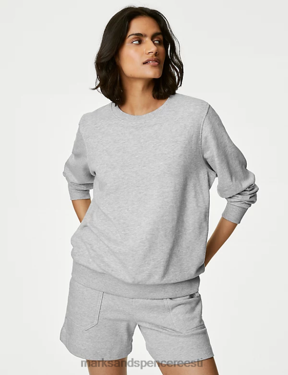 Riietus ee Marks & Spencer naised puuvillase rikkaliku kaelaga dressipluus hall mergel NZTRN3217