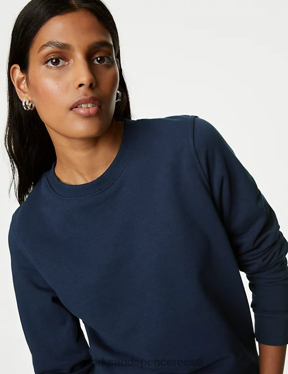 Riietus ee Marks & Spencer naised puuvillase rikkaliku kaelaga dressipluus merevägi NZTRN3526