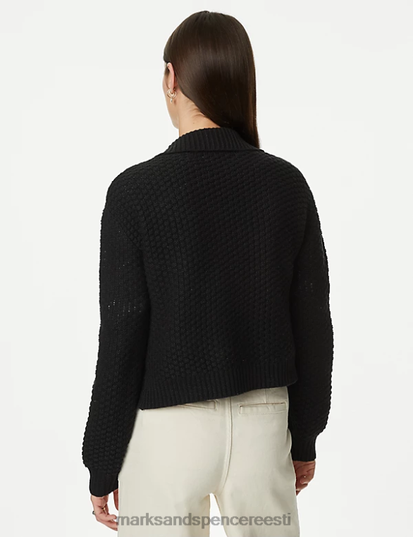 Riietus ee Marks & Spencer naised kootud villase kraega kardigan must NZTRN505