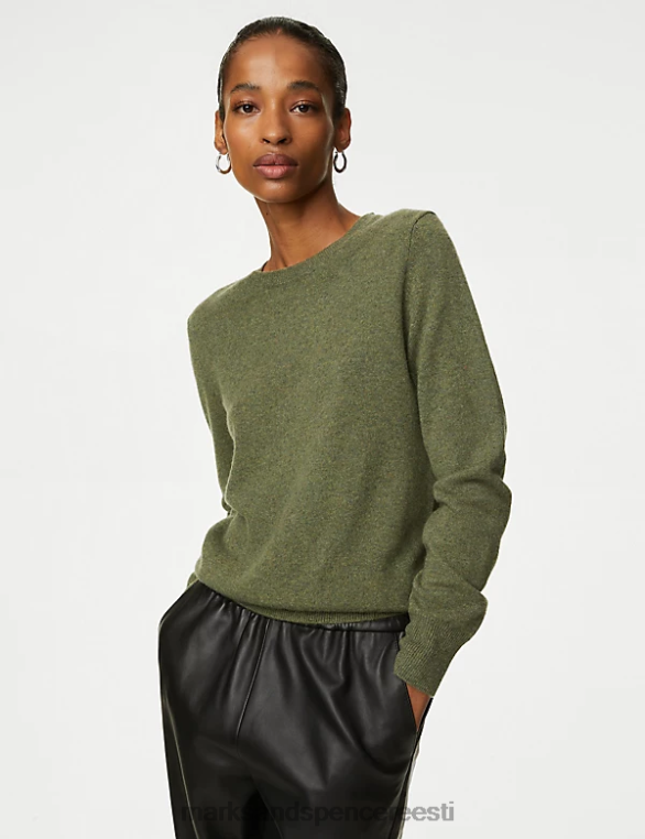 Riietus ee Marks & Spencer naised puhtast kašmiirist kaelusega kampsun khaki mergel NZTRN3507