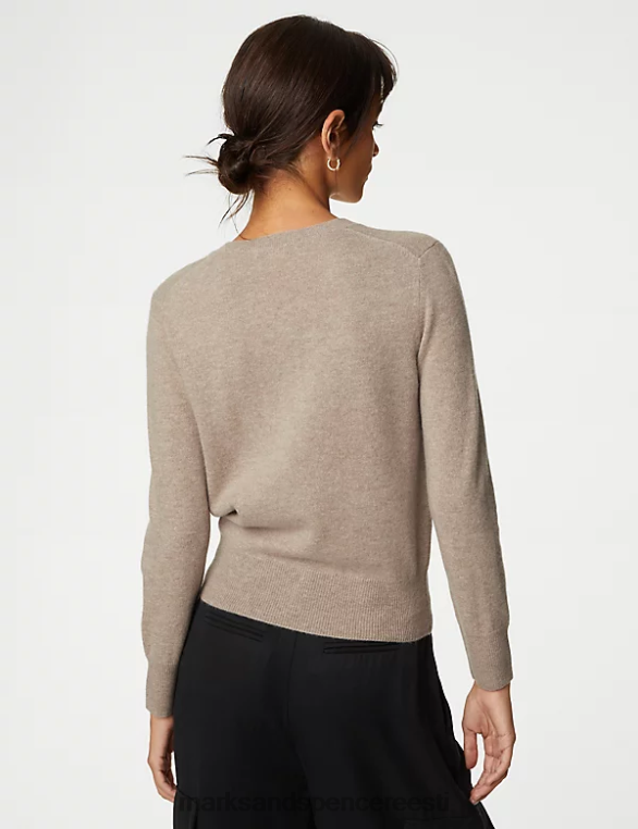 Riietus ee Marks & Spencer naised puhtast kašmiirist kaelusega kardigan cappuccino NZTRN2906