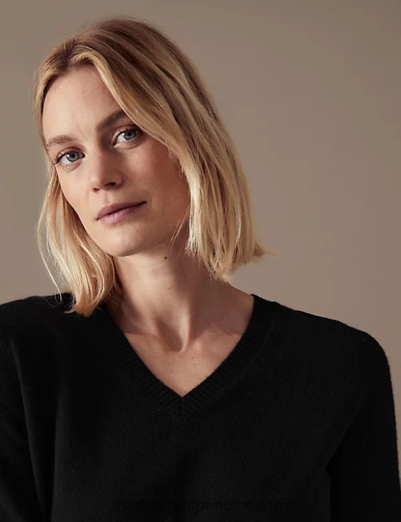 Riietus ee Marks & Spencer naised puhtast kašmiirist v-kaelusega kampsun must NZTRN2031