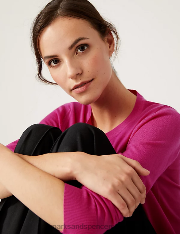 Riietus ee Marks & Spencer naised puhtast meriinovillast kaelusega kardigan cerise NZTRN1019