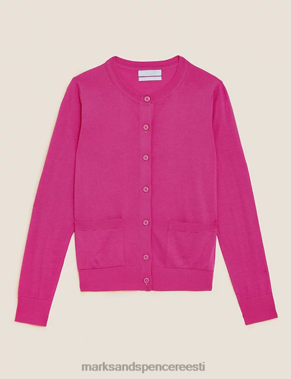 Riietus ee Marks & Spencer naised puhtast meriinovillast kaelusega kardigan cerise NZTRN1019
