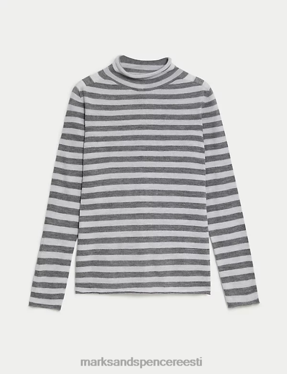 Riietus ee Marks & Spencer naised puhtast meriinovillast triibuline lehtrikaelusega kampsun hall segu NZTRN1134