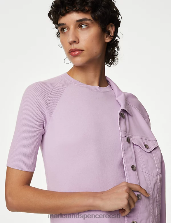 Riietus ee Marks & Spencer naised puuvillane rikas soonik kaelusega kootud topp lilla NZTRN1758