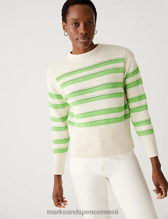 Riietus ee Marks & Spencer naised puuvillase triibulise kaelusega kampsun laimi segu NZTRN1692