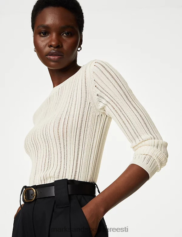 Riietus ee Marks & Spencer naised puuvillasegu tekstuuriga kaelusega kampsun elevandiluust NZTRN790