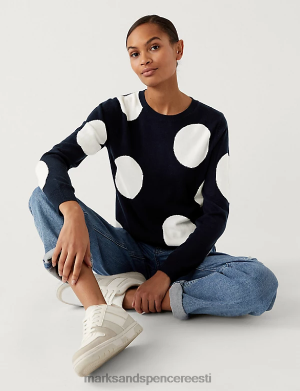 Riietus ee Marks & Spencer naised supersoft spot print crew kaela kampsun mereväe segu NZTRN2999