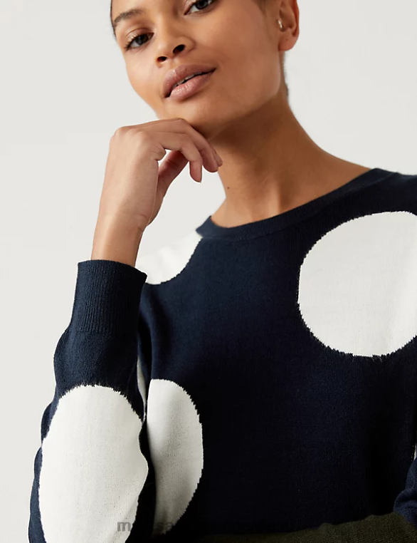 Riietus ee Marks & Spencer naised supersoft spot print crew kaela kampsun mereväe segu NZTRN2999