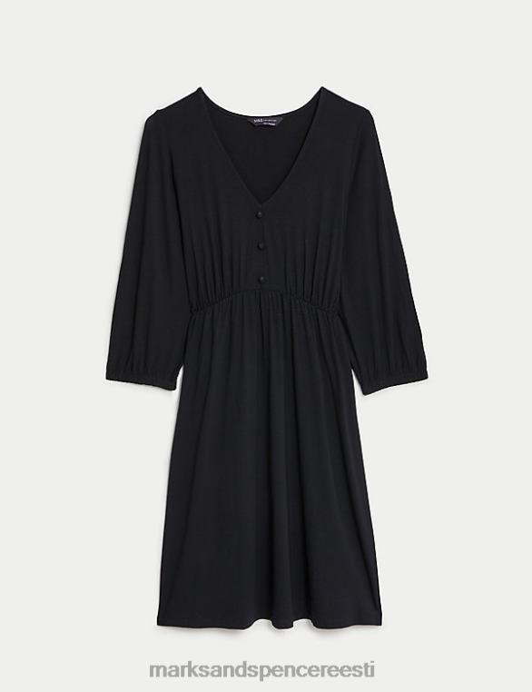 Riietus ee Marks & Spencer naised V-kaelusega trikotaažist minikleit must NZTRN1656