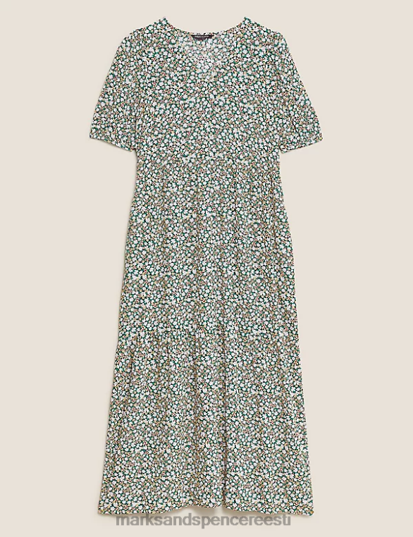 Riietus ee Marks & Spencer naised ditsy lilleline v kaelusega midi mitmetasandiline kleit mitu NZTRN3214