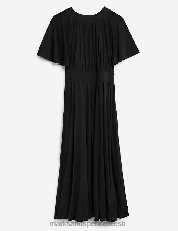 Riietus ee Marks & Spencer naised jersey lühikeste varrukatega midi vahetustega kleit must NZTRN2889