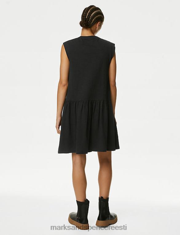 Riietus ee Marks & Spencer naised jersey ümarkaelusega mini mitmetasandiline kleit must NZTRN944