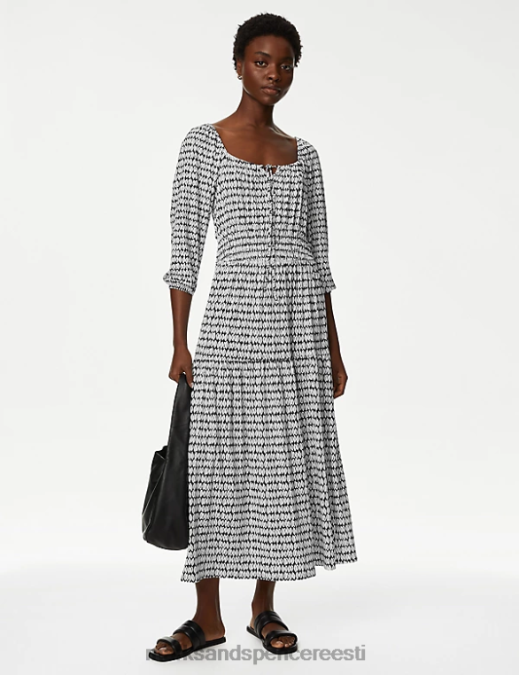 Riietus ee Marks & Spencer naised jersey trükitud kandilise kaelusega midi kleit mereväe segu NZTRN663