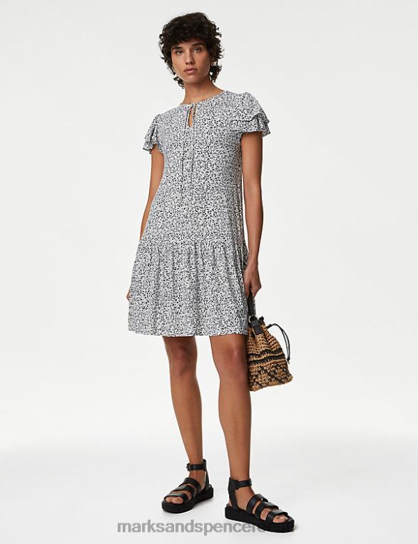 Riietus ee Marks & Spencer naised jersey trükitud lipsukaelusega minikleit mereväe segu NZTRN1658