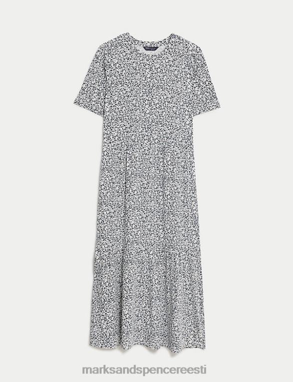 Riietus ee Marks & Spencer naised jersey trükitud ümara kaelusega midi mitmetasandiline kleit elevandiluu segu NZTRN894