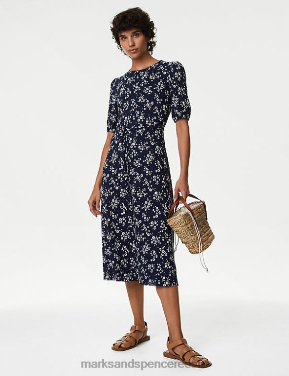 Riietus ee Marks & Spencer naised jersey trükitud midi teekleit tumesinine segu NZTRN647