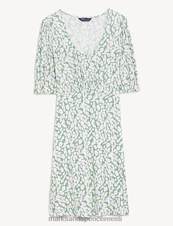 Riietus ee Marks & Spencer naised jersey trükitud scoop kaelus mini uisutaja kleit khaki segu NZTRN839