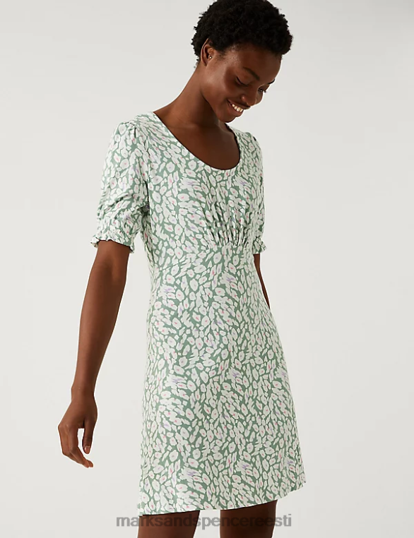 Riietus ee Marks & Spencer naised jersey trükitud scoop kaelus mini uisutaja kleit khaki segu NZTRN839