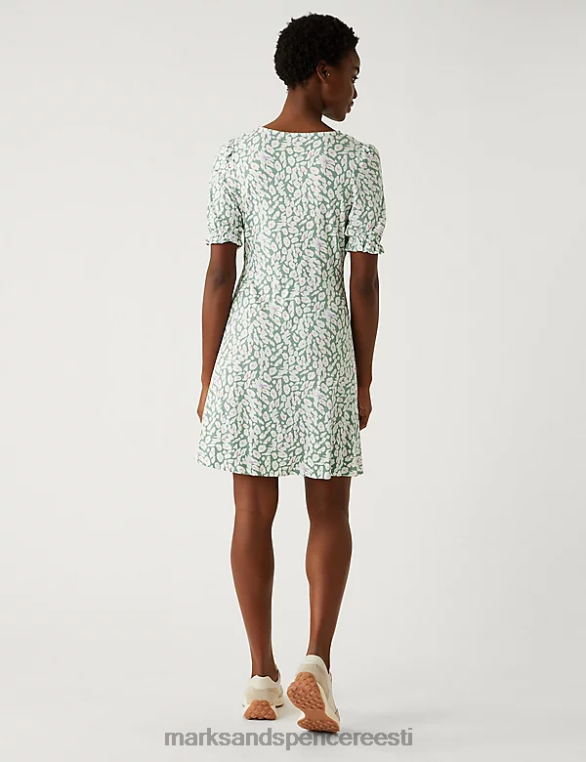 Riietus ee Marks & Spencer naised jersey trükitud scoop kaelus mini uisutaja kleit khaki segu NZTRN839