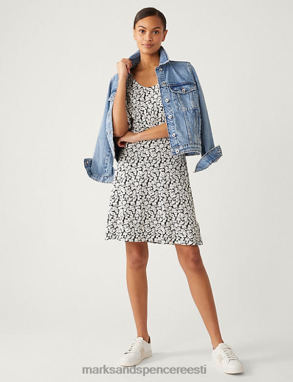 Riietus ee Marks & Spencer naised jersey trükitud scoop kaelus mini uisutaja kleit must segu NZTRN1223