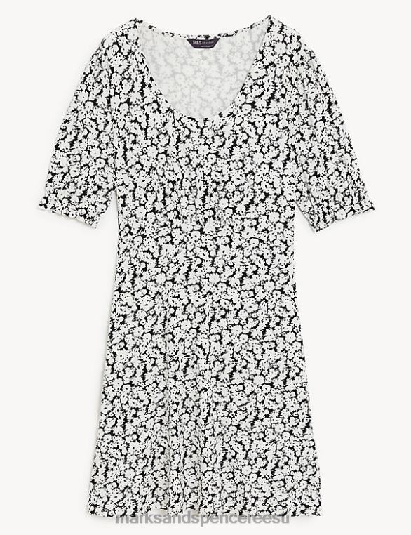 Riietus ee Marks & Spencer naised jersey trükitud scoop kaelus mini uisutaja kleit must segu NZTRN1223