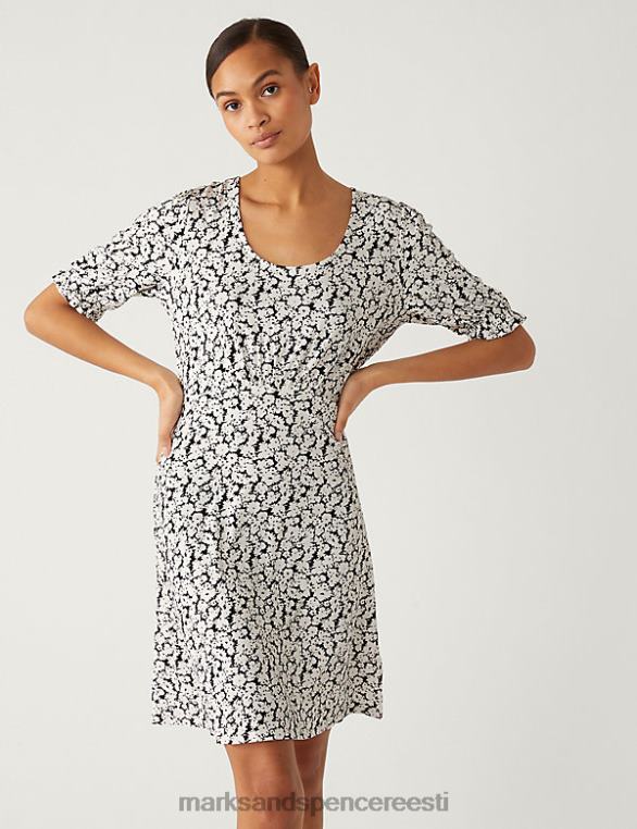 Riietus ee Marks & Spencer naised jersey trükitud scoop kaelus mini uisutaja kleit must segu NZTRN1223