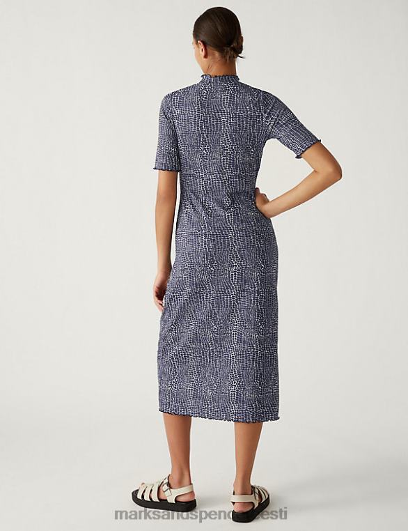 Riietus ee Marks & Spencer naised jersey trükitud soonikkoes midi kolonn kleit mereväe segu NZTRN1860