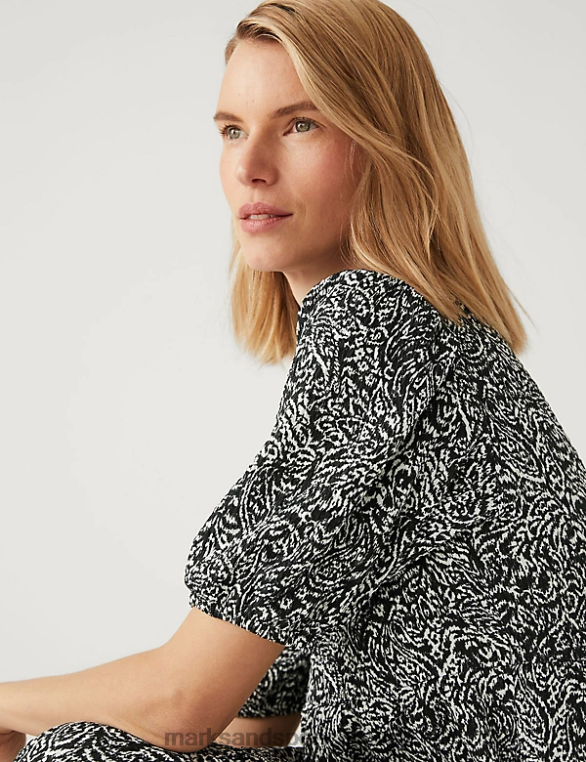 Riietus ee Marks & Spencer naised jersey trükitud tekstuurne mitmetasandiline kleit must segu NZTRN830