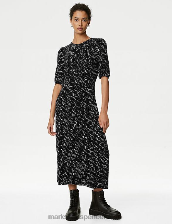 Riietus ee Marks & Spencer naised jersey trükitud vööga midi teekleit must segu NZTRN985