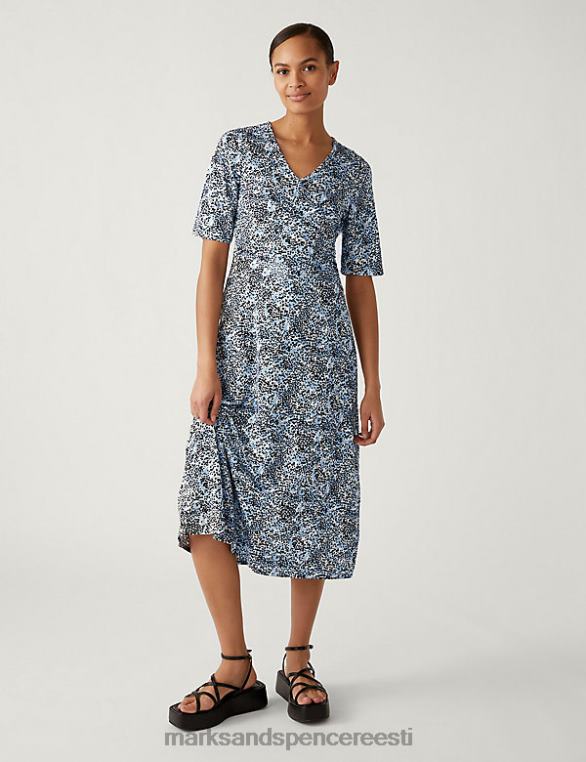Riietus ee Marks & Spencer naised jersey trükitud v-kaelusega midi wrap kleit mitu NZTRN1439