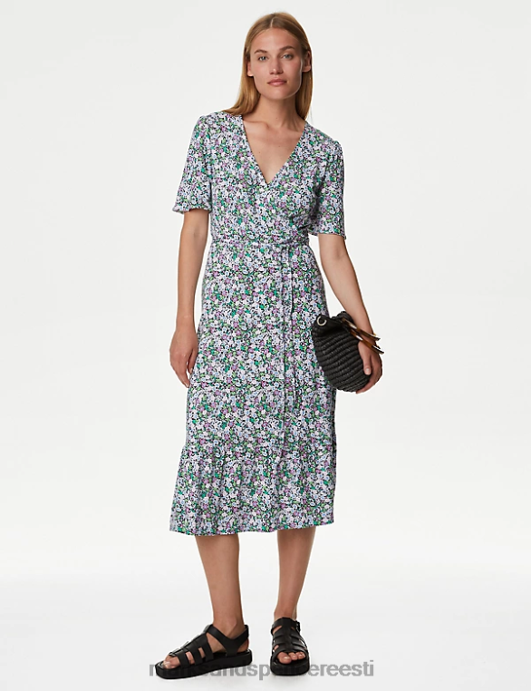 Riietus ee Marks & Spencer naised jersey trükitud v-kaelusega midi wrap kleit mitu NZTRN445