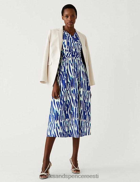 Riietus ee Marks & Spencer naised jersey trükitud v-kaelusega midi wrap kleit roheline segu NZTRN1741