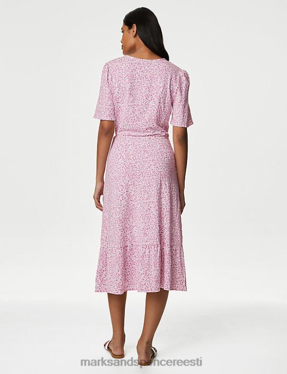 Riietus ee Marks & Spencer naised jersey trükitud v-kaelusega midi wrap kleit roosa segu NZTRN820