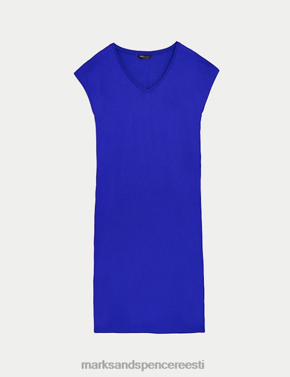 Riietus ee Marks & Spencer naised jersey v-kaelusega midi t-särk kleit elektrisinine NZTRN2345