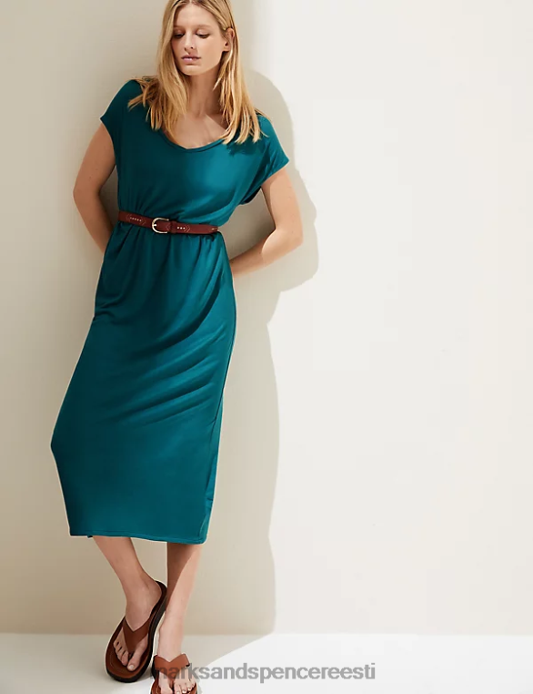 Riietus ee Marks & Spencer naised jersey v-kaelusega midi t-särk kleit loorberileht NZTRN2016