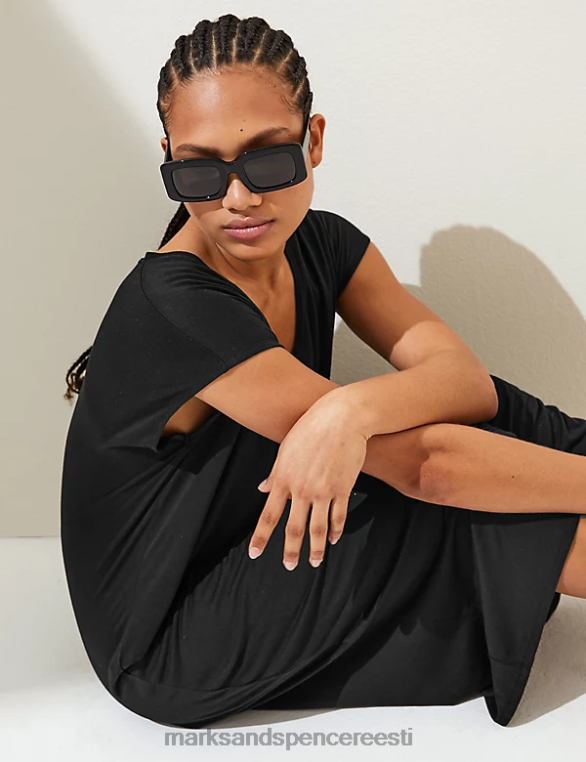 Riietus ee Marks & Spencer naised jersey v-kaelusega midi t-särk kleit must NZTRN2346