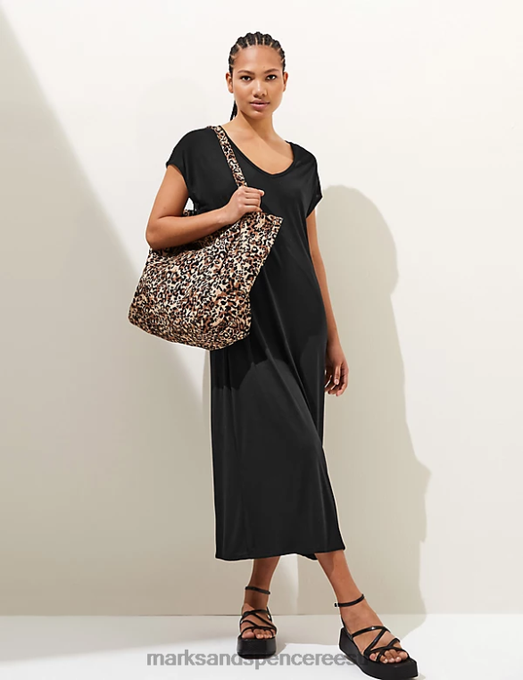 Riietus ee Marks & Spencer naised jersey v-kaelusega midi t-särk kleit must NZTRN2346