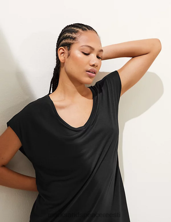 Riietus ee Marks & Spencer naised jersey v-kaelusega midi t-särk kleit must NZTRN2346